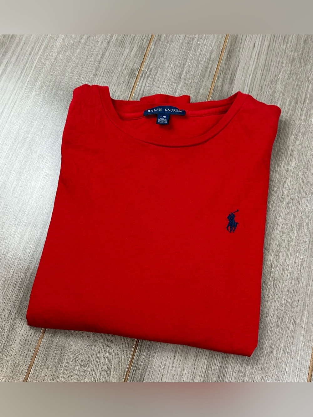 Y2K Ralph Lauren Long Sleeve T-Shirt Womens L Solid Red Cotton Patriotic July 4